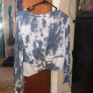 Blue tie dye cropped long sleeve shirt